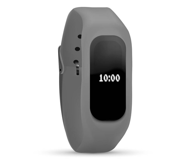 Fitness tracker Sport bracelet with screen. Black fitness bracelet or smart watch, time and pulse on the bracelet screen. - Vecteur, image