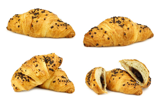 chocolate sprinkled and filled fresh croissants on a white background - Photo, Image