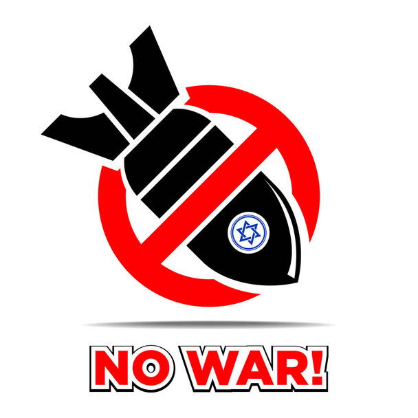 No hay guerra. Signo de prohibición con una bomba tachada. Conflicto en el Medio Oriente. Vector sobre fondo transparente - Vector, Imagen