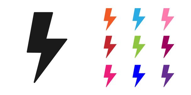 Black Lightning bolt icon isolated on white background. Flash sign. Charge flash icon. Thunder bolt. Lighting strike. Set icons colorful. Vector. - Vector, Image