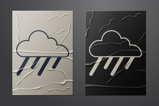 Weiße Wolke mit Regensymbol isoliert auf zerknittertem Papierhintergrund. Regenwolken mit Regentropfen. Papierkunst. Vektor. - Vektor, Bild