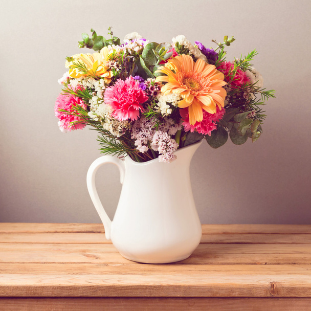 Flower bouquet in jug - Fotoğraf, Görsel