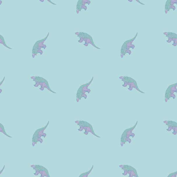 Geometrinen tyyli saumaton kuvio sininen dinosaurus siluetteja. Käsin piirretyt muodot, joissa on eläinten jälki. Osakekuva. Vektori suunnittelu tekstiili, kangas, lahjapaperia, taustakuvia. - Vektori, kuva