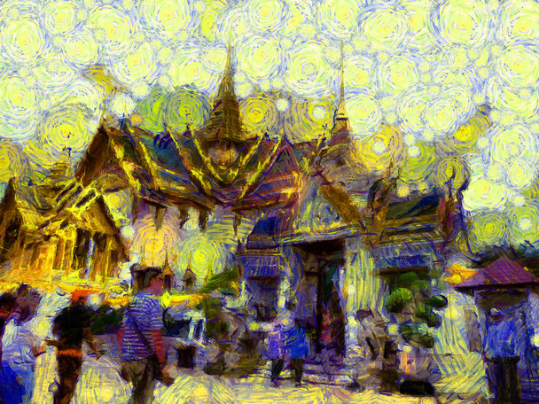 El gran palacio, wat phra kaew bangjalá tailandia ilustraciones crea un estilo impresionista de la pintura. - Foto, imagen