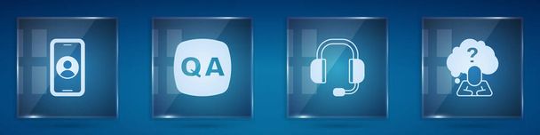 Set Telephone 24 hours support, Question and Answer, Headphones and with question mark. Square glass panels. Vector - Vector, Image
