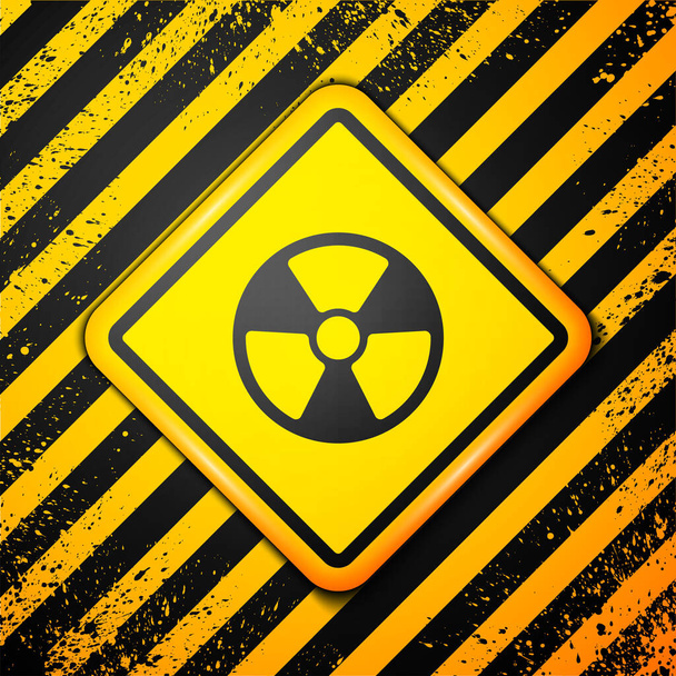 Sarı arkaplanda siyah radyoaktif simge izole edildi. Radyoaktif zehirli sembol. Radyasyon tehlikesi işareti. Uyarı işareti. Vektör. - Vektör, Görsel