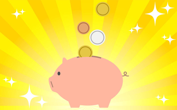 Wizerunek oszczędności, gdzie umieścić monety w skarbonce i tło skoncentrowanych linii - Wektor, obraz