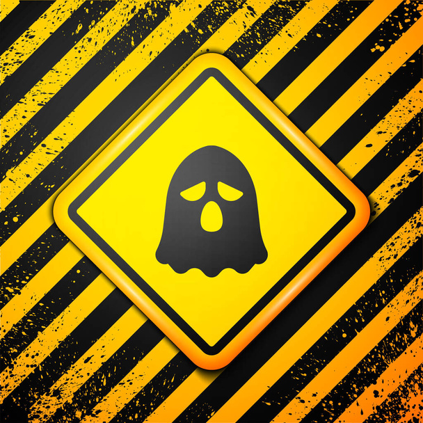 Black Ghost icoon geïsoleerd op gele achtergrond. Gelukkig Halloween feest. Waarschuwingsbord. Vector. - Vector, afbeelding