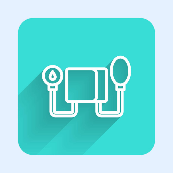White line Blood pressure icon isolated with long shadow. Green square button. Vector. - Vector, Image