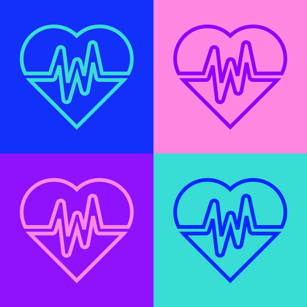 Pop art γραμμή Καρδιακός ρυθμός εικονίδιο απομονώνονται σε φόντο χρώμα. Σημάδι καρδιάς. Εικονίδιο παλμού. Καρδιογράφημα. Διάνυσμα. - Διάνυσμα, εικόνα