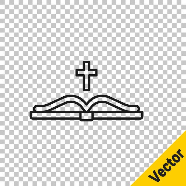 Schwarze Linie Heiliges Bibelbuch Ikone isoliert auf transparentem Hintergrund. Vektor. - Vektor, Bild