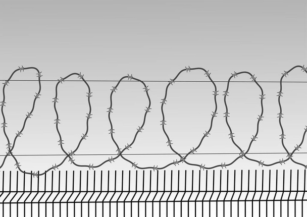 wall with barbed wire on gray background - Vector, Image