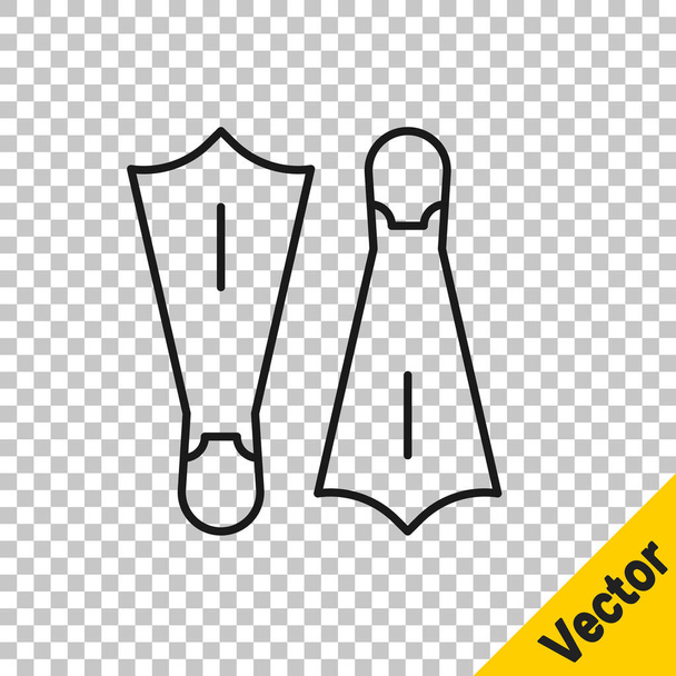 Black line Rubber flippers for swimming icon isolated on transparent background. Diving equipment. Extreme sport. Sport equipment.  Vector. - Vektor, Bild