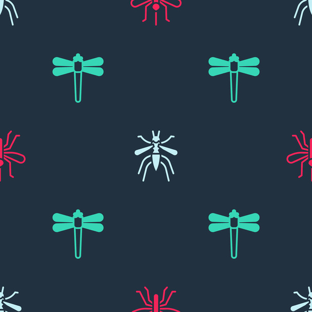 Set Mosquito,  and Dragonfly on seamless pattern. Vector. - Vector, Image