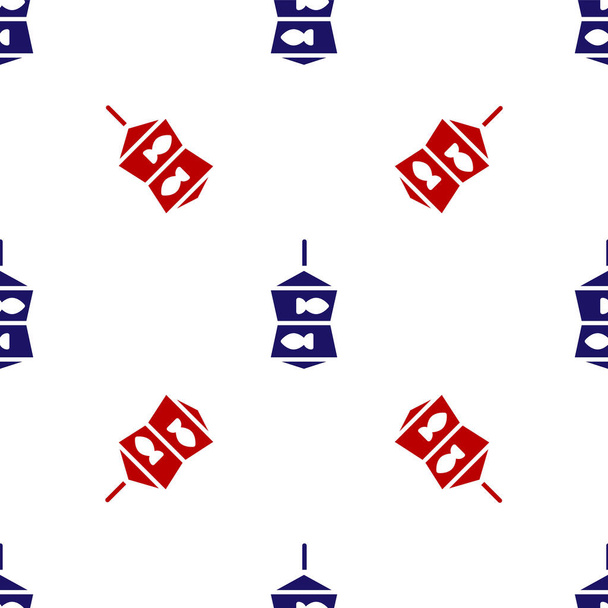 Filet de pêche bleu et rouge avec icône de poisson motif isolé sans couture sur fond blanc. Vecteur. - Vecteur, image