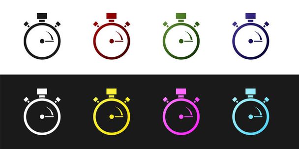 Imposta l'icona del cronometro isolata su sfondo bianco e nero. Un timer temporale. Segno cronometro. Vettore. - Vettoriali, immagini