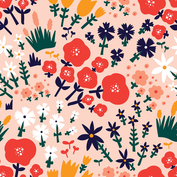 Cute floral seamless pattern with spring flower. Vintage flowers illustration. Template for fashion prints. - Vektor, Bild