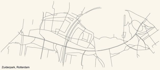 Μαύρο απλό λεπτομερές οδικό χάρτη σε vintage μπεζ φόντο της συνοικίας Zuiderpark τρίμηνο του Ρότερνταμ, Ολλανδία - Διάνυσμα, εικόνα