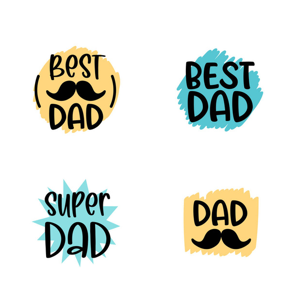 Isolated Happy fathers day set with quotes on bright backgrounds. Best dad. Congratulation label, badge vector. - Vektör, Görsel