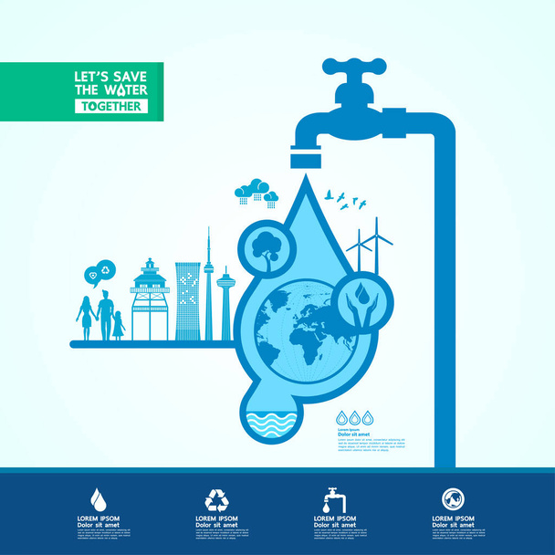 Salve a água para a ecologia verde ilustração vetorial mundial. - Vetor, Imagem