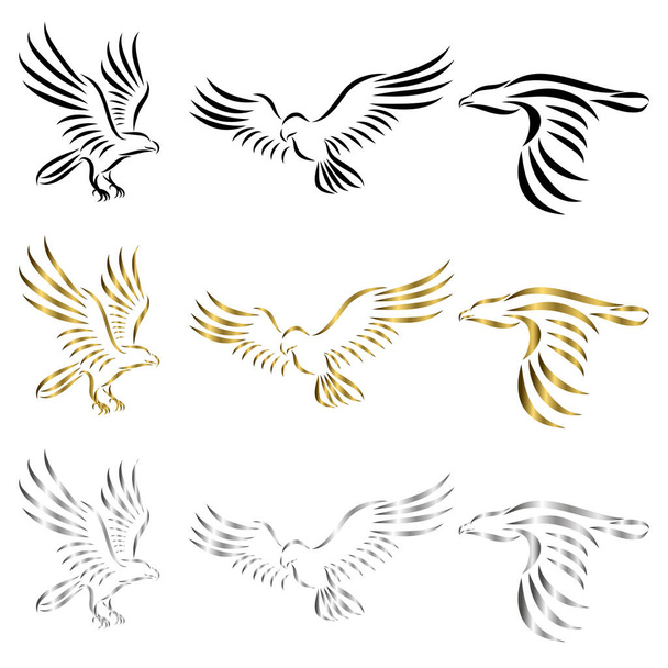 Zestaw linii sztuki wektor logo orła Może być stosowany jako logo lub elementy dekoracyjne - Wektor, obraz