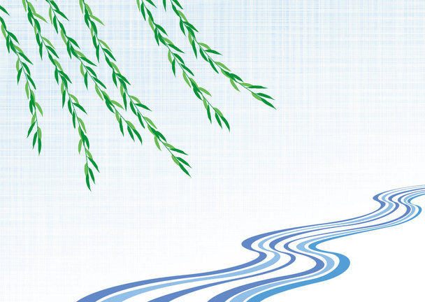 Giapponese tradizionale ondeggiante pianto salice e modello di flusso d'acqua. Materiale di sfondo vettoriale  - Vettoriali, immagini