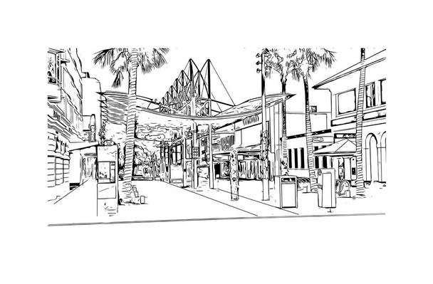 印刷ダーウィンのランドマークとビルの景色はオーストラリアの街です。手描きのスケッチ図ベクトル. - ベクター画像