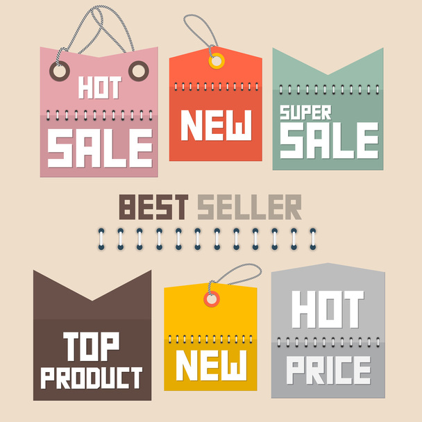 Colorful Retro Paper Sale Labels, Tags Set - Vector - Διάνυσμα, εικόνα