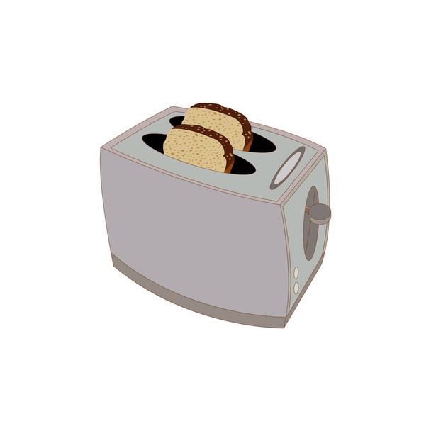 白い背景にパンのスライスをトーストするためのパントースター。ベクトル画像. - ベクター画像