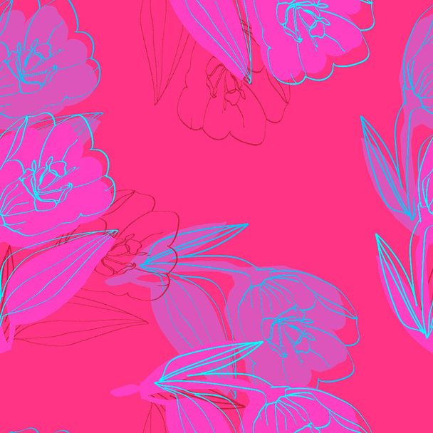 Dekorativní tulipán bezešvé vzor. Obrázek na bílém a barevném pozadí. - Fotografie, Obrázek