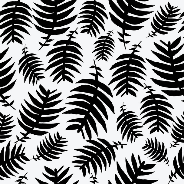 Zwart-wit met varens bladeren naadloos patroon achtergrond ontwerp. - Vector, afbeelding