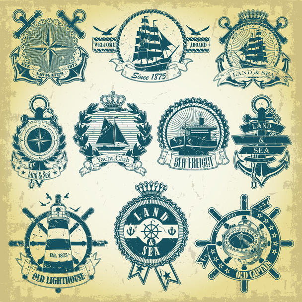 labels with  nautical theme - Vektör, Görsel