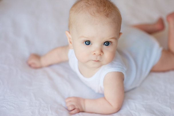 bright closeup portrait of adorable baby boy, lovely kid, sweet  - Fotó, kép
