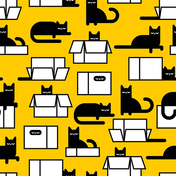 Cat in box pattern seamless. pet inside Carton case background - Вектор,изображение
