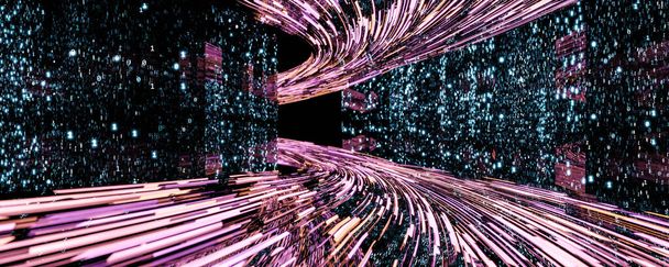 Información de datos futurista comunicación visualización de Internet sobre fondo oscuro 3d render illustration - Foto, Imagen