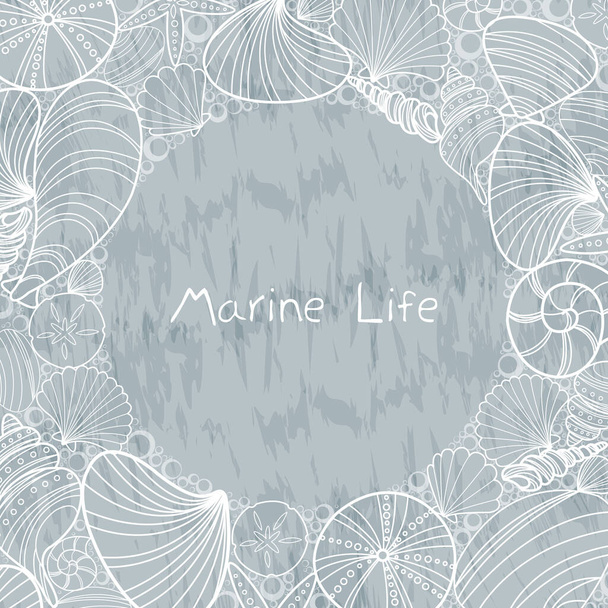 Sea shell and marine life doodle frame vector for decoration on ocean and summer holiday concept. - Vector, Image