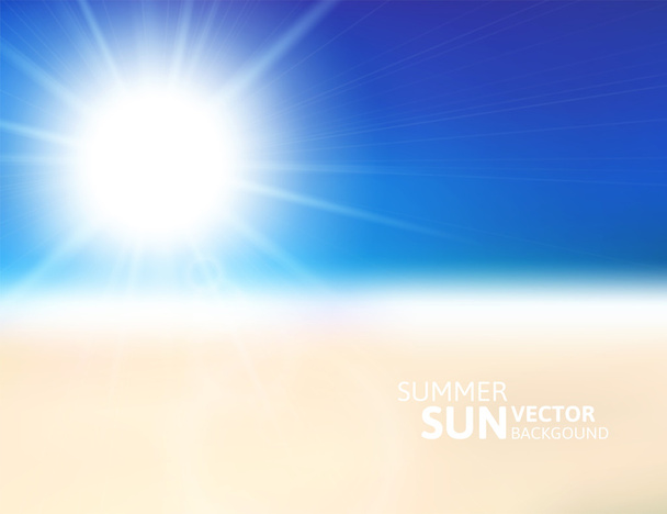 Blurry beach and blue sky with summer sun - Vecteur, image