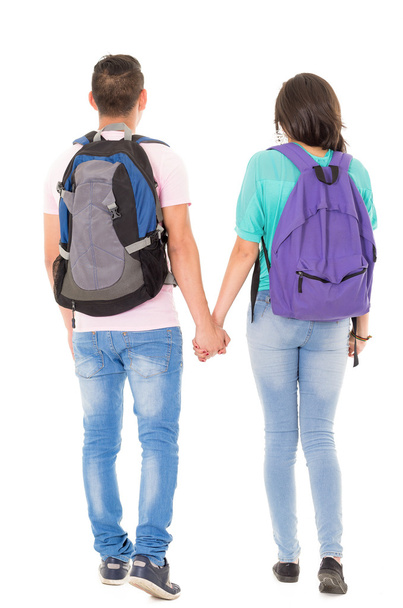 students with backpack white background - Φωτογραφία, εικόνα