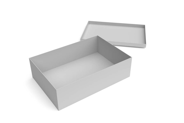 Blank gray rectangular packaging box model with open lid top view 3d rendering - Photo, Image