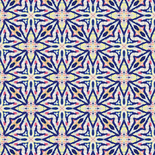 Arabique Watercolor Seamless Pattern. Muslim Arabesque. Geometric Hand Painted Textile Design. Distressed Paint Brush Asiatic Teal. Watercolor Brush Paint. Organic Geometric Female Winter Pattern. - Photo, Image