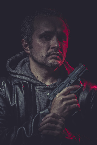 Secret agent with gun - Фото, изображение