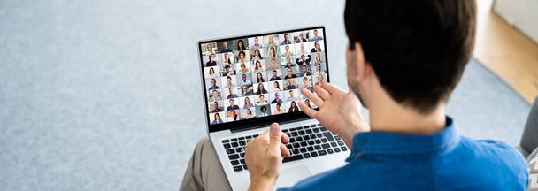Virtual Video Conference Online Call Panoramic Banner - Foto, Bild