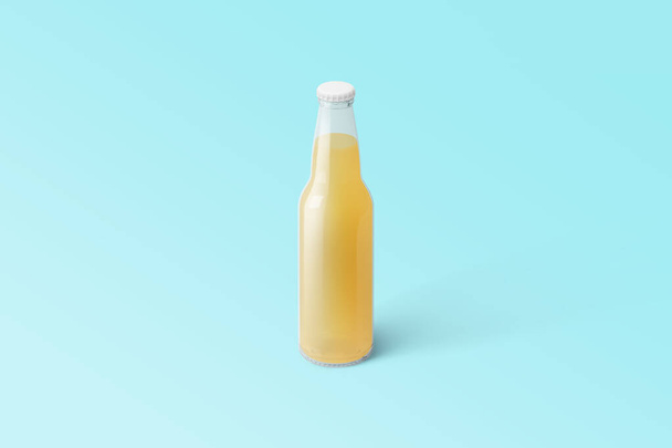 Různé Ovocná soda láhev, nealkoholický nápoj s kapkami vody izolované na toscha pozadí. 3D vykreslování, vhodné pro váš projekt. - Fotografie, Obrázek