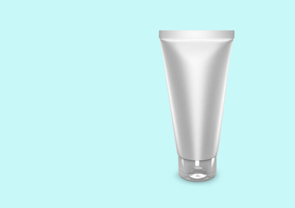Srebrny biały fartuch tubowy izolowany od tła: szorowanie projektu tubki. Puste szablony higieny, opieki medycznej, ciała lub twarzy. Ilustracja 3D - Zdjęcie, obraz