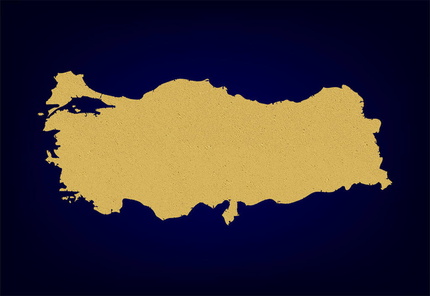 Carte du concept de symbole de la Turquie illustration, carte d'or icône de géographie faite de poussière de paillettes d'or sur fond bleu foncé. Carte de Turquie Golden. Vecteur EPS10.  - Vecteur, image