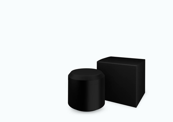 Boş siyah matte kozmetik kavanozu, beyaz arka planda ön görüş açısında sürme kremi, 3d illüstrasyon - Fotoğraf, Görsel