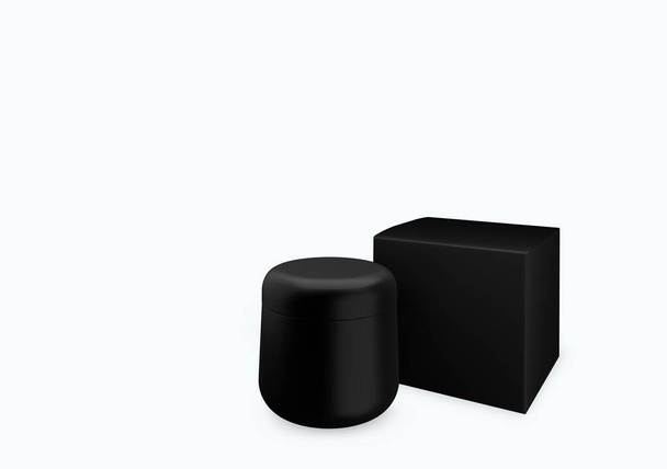 Blanco zwarte matte cosmetische pot mock up op witte achtergrond met smear crème in vooraanzicht hoek, 3d illustratie - Foto, afbeelding