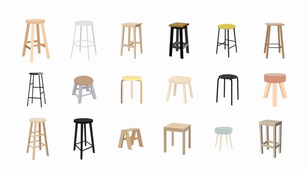 Vector isolated Wooden Stools Set, Vector illustration set of different stools - Vector, Image