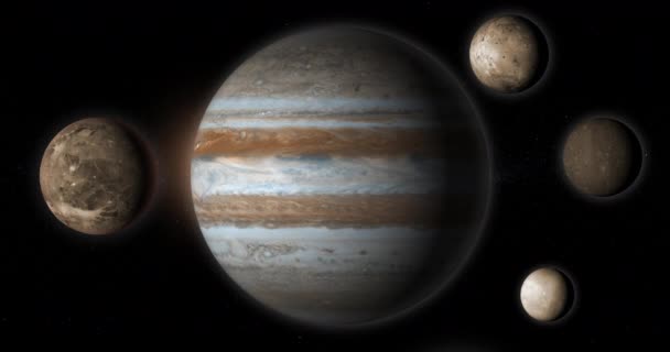Jupiter bolygó és holdjai a világűrben - Felvétel, videó