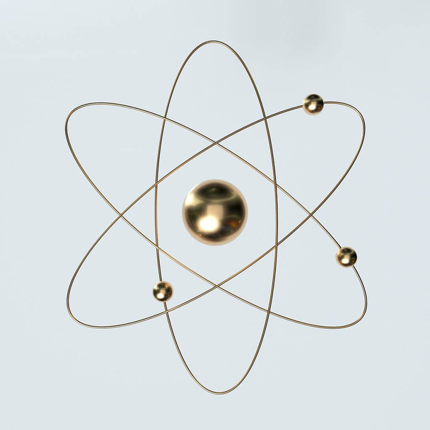 Icono de átomo. Símbolo de ciencia, educación, física nuclear, investigación científica. Ilustración 3D - Foto, Imagen